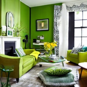 Interieurdesign trends voor 2024 - home interieur, with lemon green seets and mondern